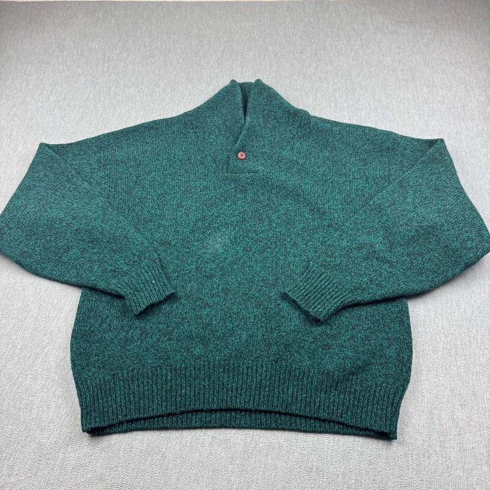 Vintage Eddie Bauer Sweater Mens XL Green Shawl Collar Wool Blend Made in‎ USA